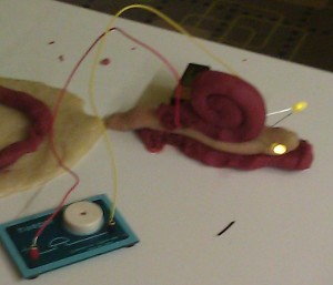 Snail with LEDs made of conductive dough Snail with LEDs made of conductive dough